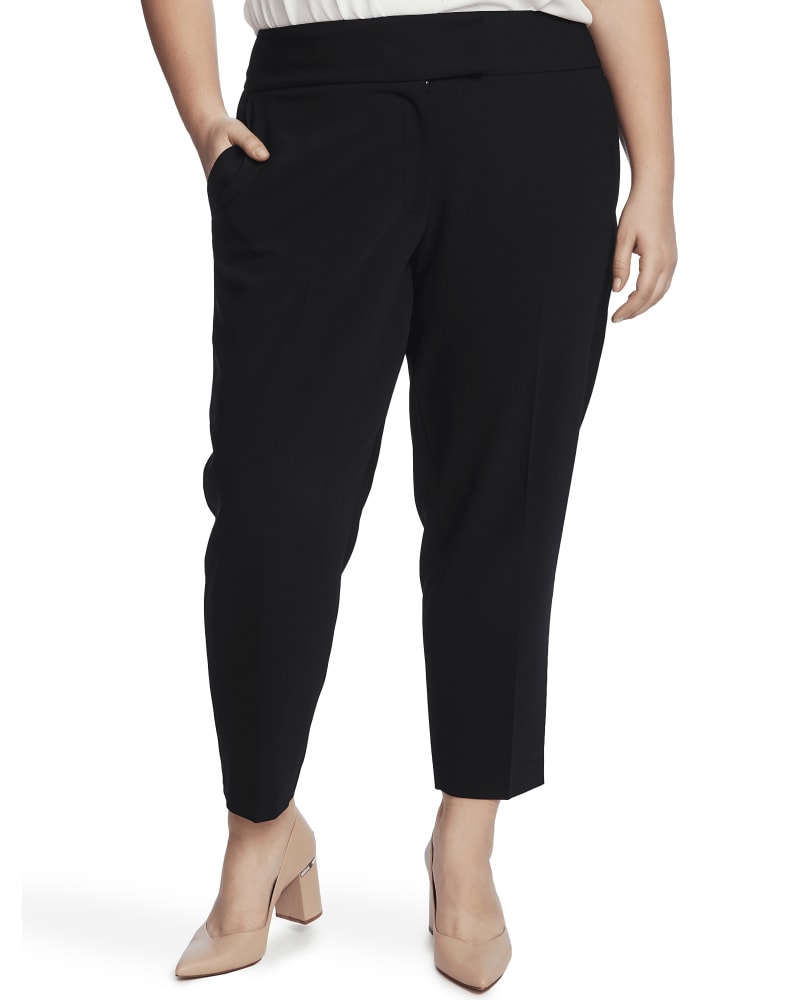 Front of a model wearing a size 14 Jillian Straight-Leg Cropped Pants in 060-RICH BLACK by CeCe. | dia_product_style_image_id:263929